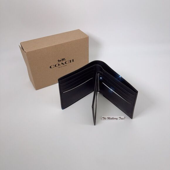 Coach 74993 Men’s 3-In-1 Card Wallet In Signature Canvas Black Oxblood Gift Box - Picture 3 of 8